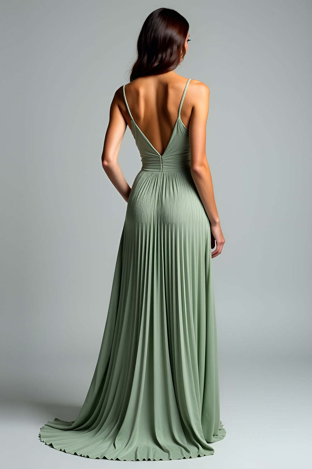 Grey Green A Line Pleated Long Wedding Guest Dress with Sequins