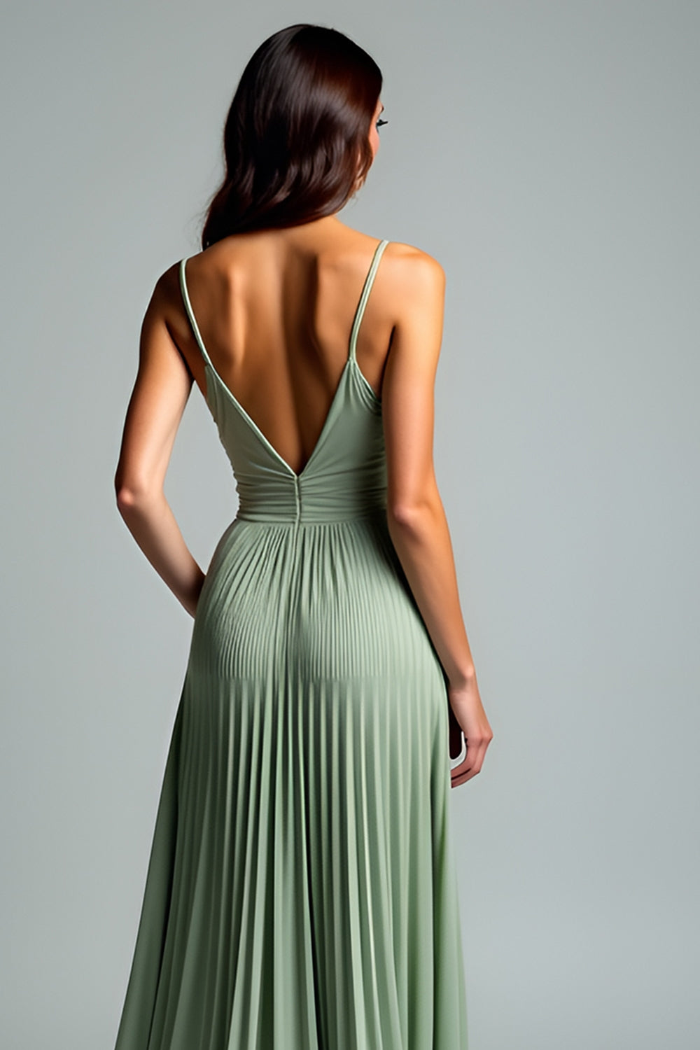 Grey Green A Line Pleated Long Wedding Guest Dress with Sequins