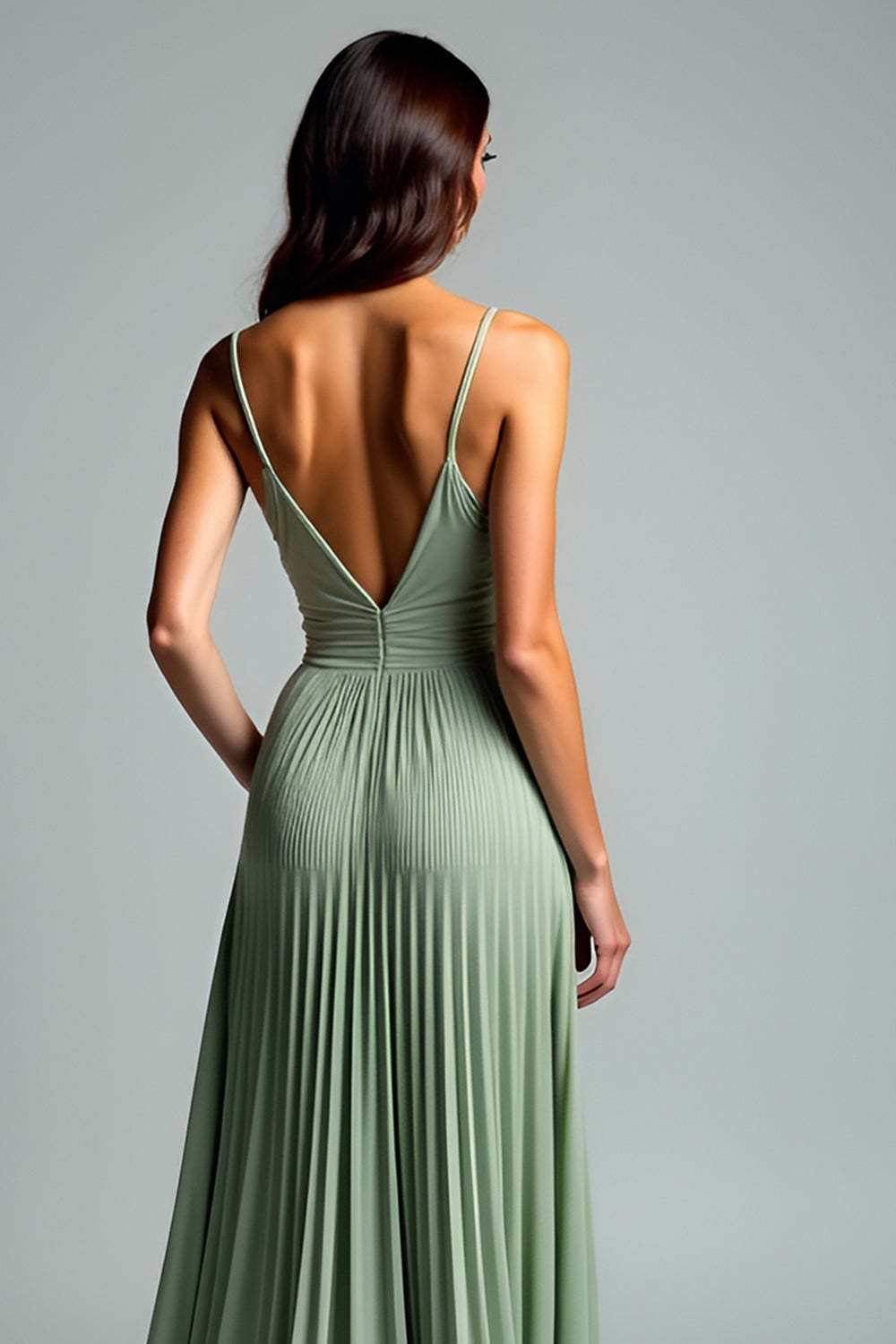 Grey Green A Line Pleated Long Wedding Guest Dress with Sequins