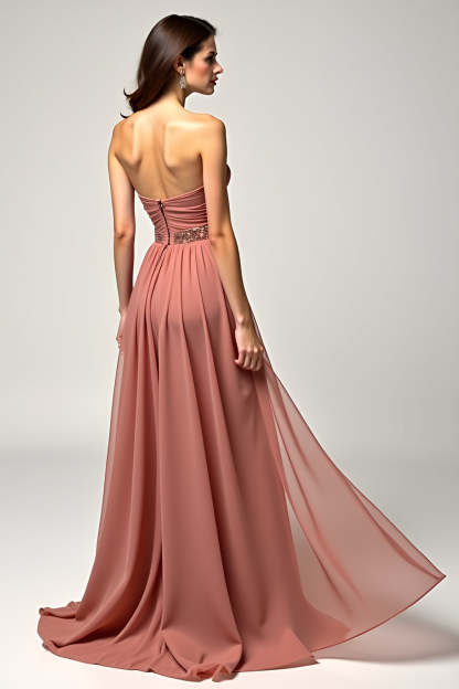 Brown A Line Sweetheart High Waist Long Wedding Guest Dress