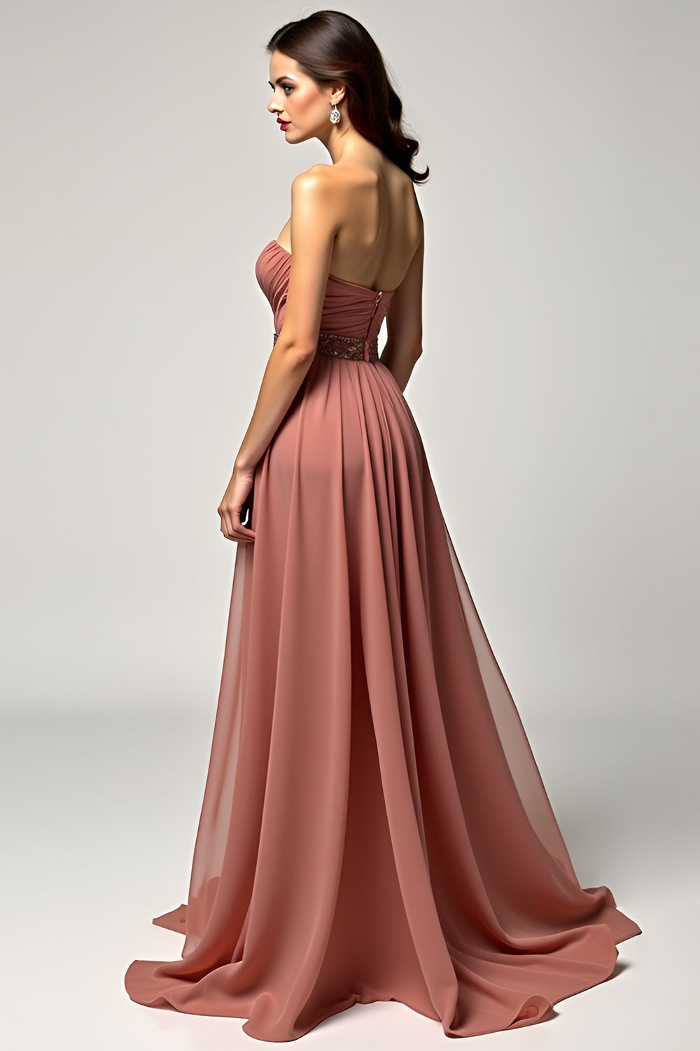 Brown A Line Sweetheart High Waist Long Wedding Guest Dress