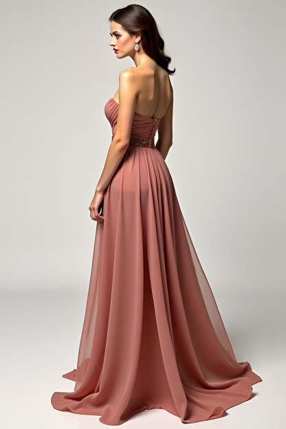 Brown A Line Sweetheart High Waist Long Wedding Guest Dress