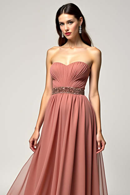 Brown A Line Sweetheart High Waist Long Wedding Guest Dress