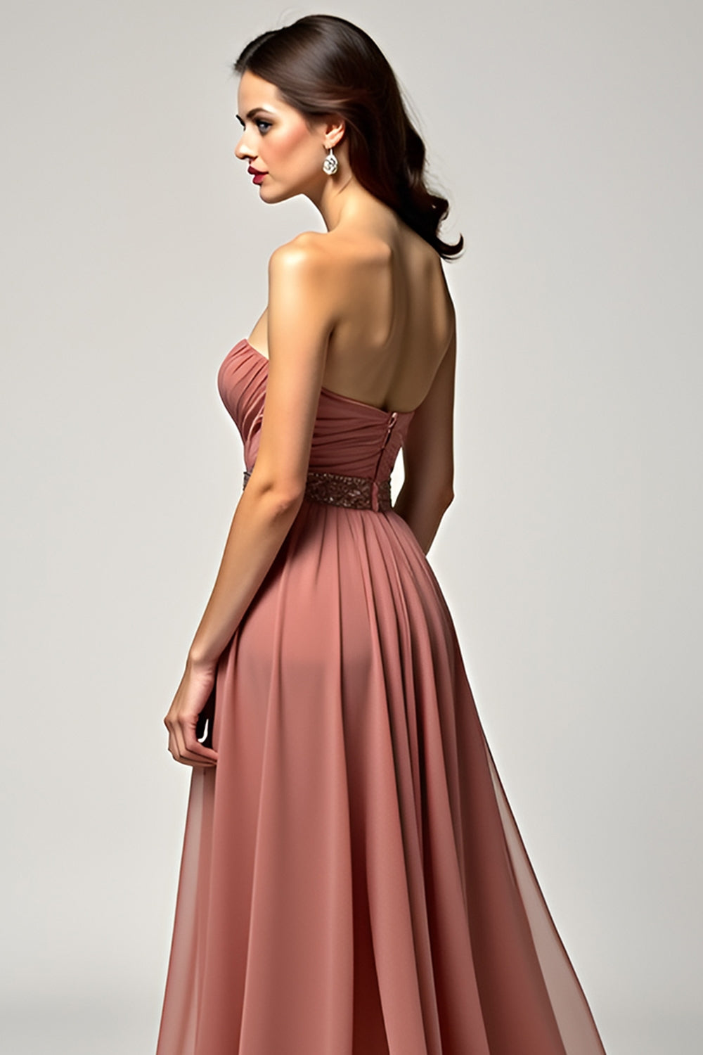Brown A Line Sweetheart High Waist Long Wedding Guest Dress
