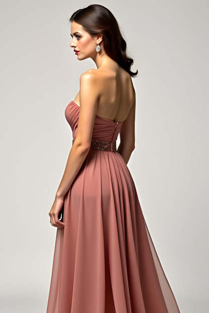 Brown A Line Sweetheart High Waist Long Wedding Guest Dress