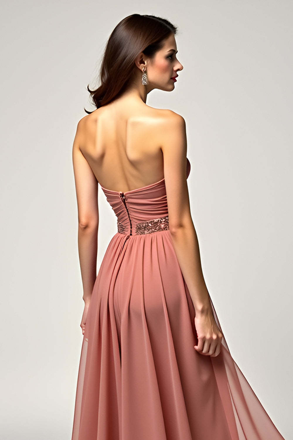 Brown A Line Sweetheart High Waist Long Wedding Guest Dress