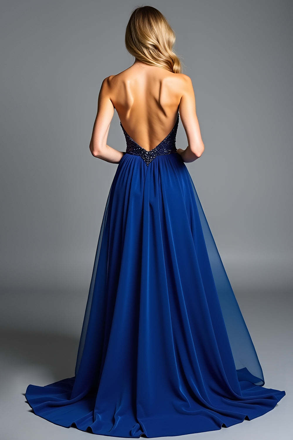Glitter Royal Blue Spaghetti Straps A Line Pleated Wedding Guest Dress
