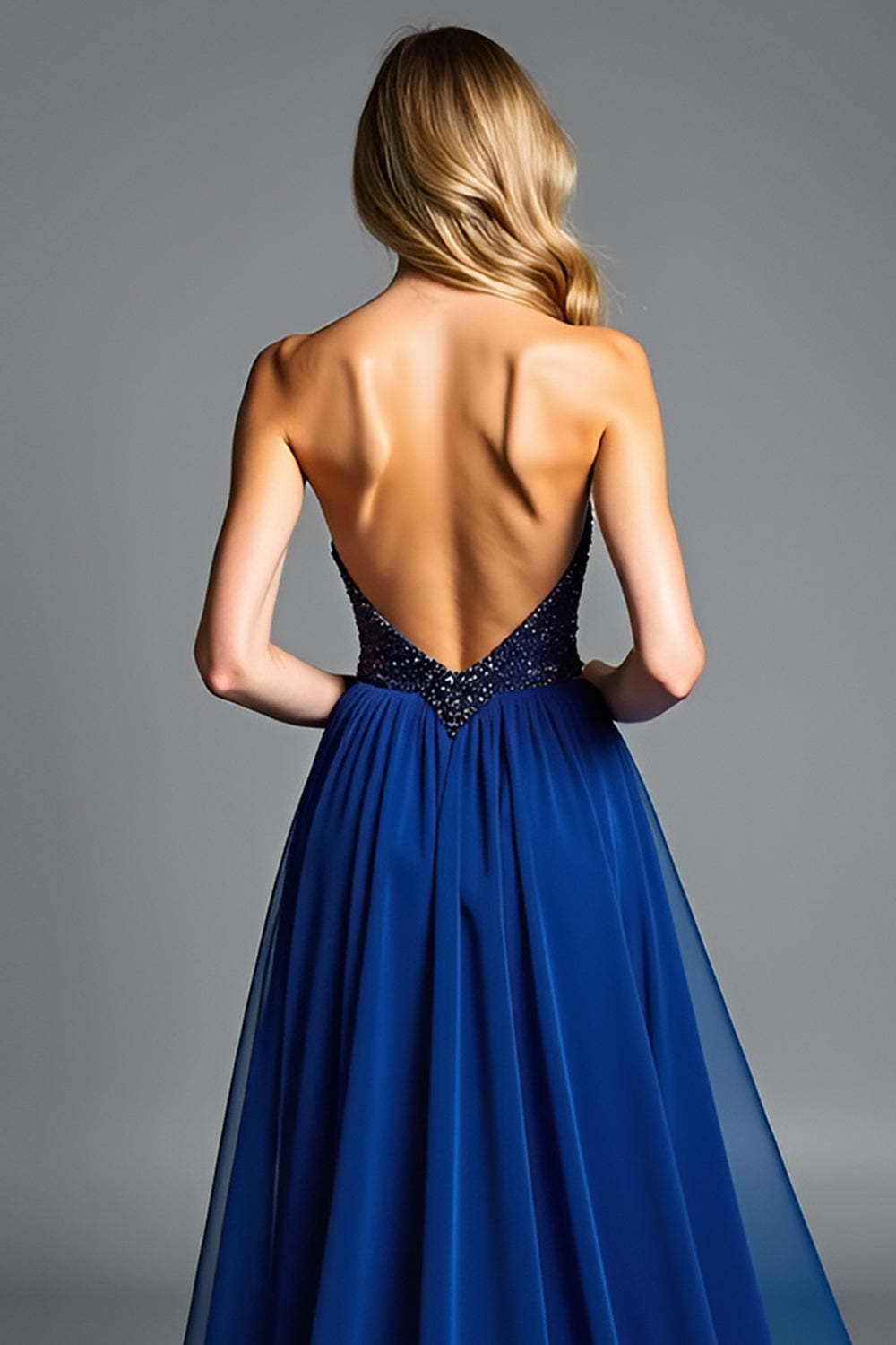 Glitter Royal Blue Spaghetti Straps A Line Pleated Wedding Guest Dress