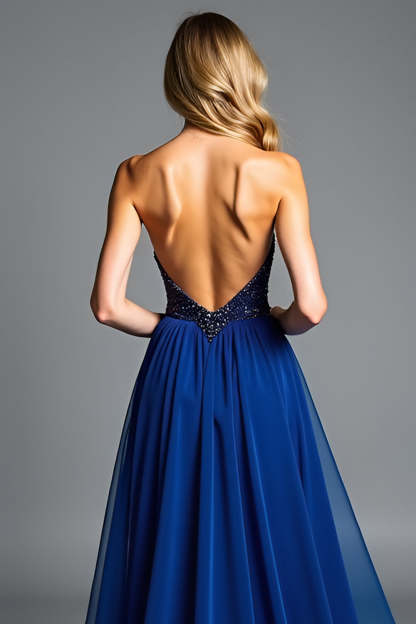 Glitter Royal Blue Spaghetti Straps A Line Pleated Wedding Guest Dress