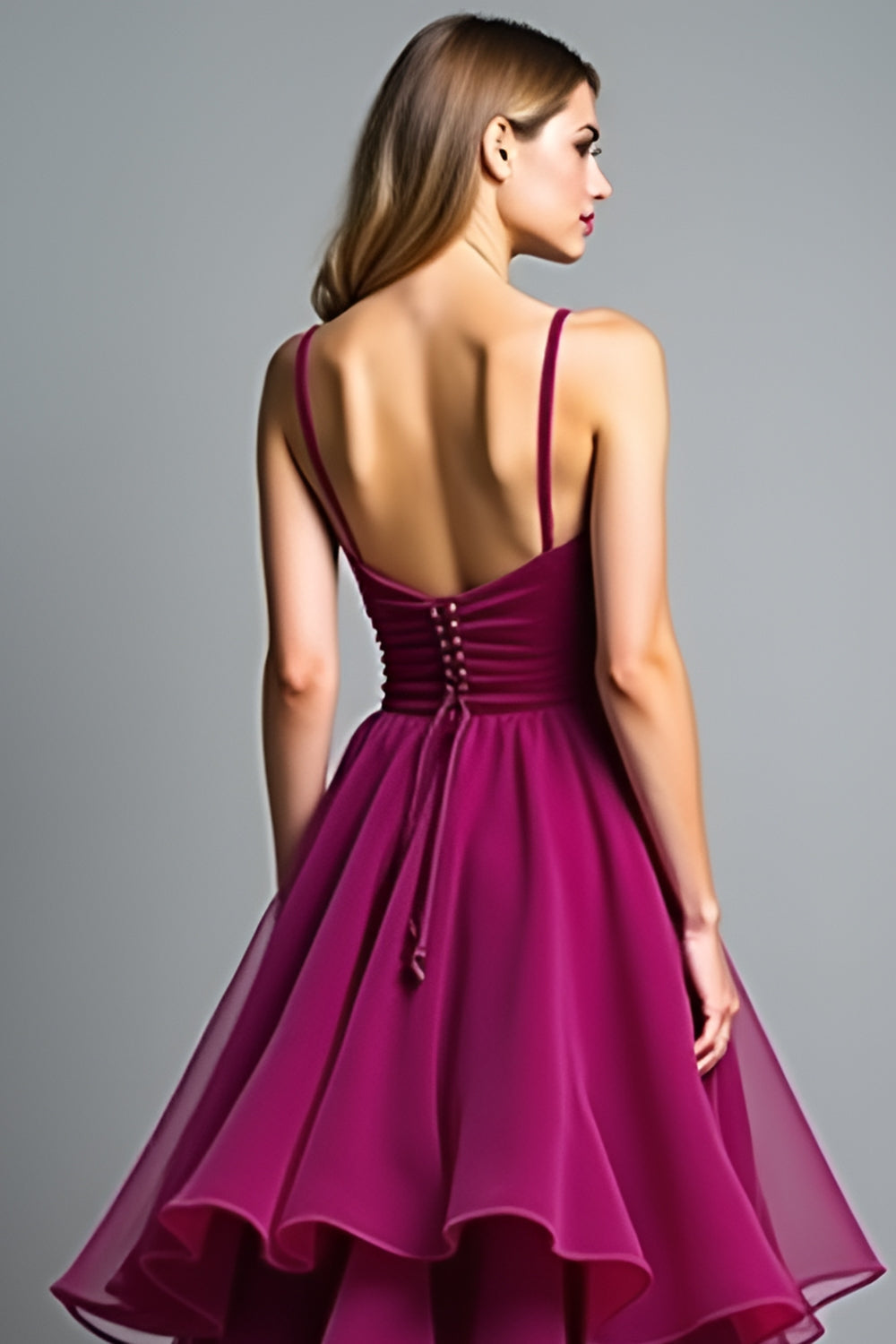 Dark Purple Spaghetti Straps A Line Ruffled Long Wedding Guest Dress