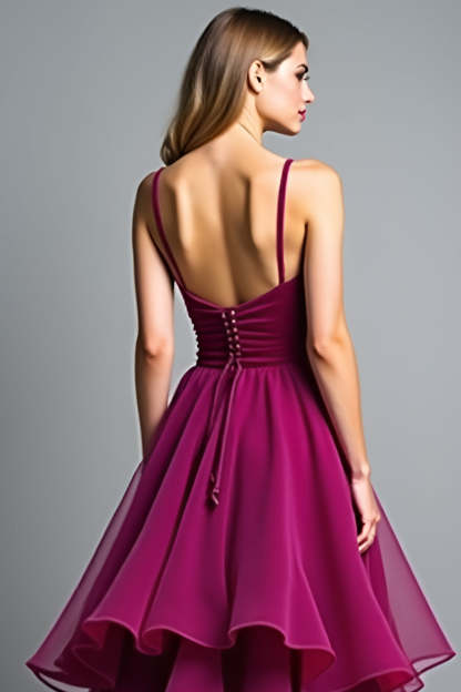 Dark Purple Spaghetti Straps A Line Ruffled Long Wedding Guest Dress