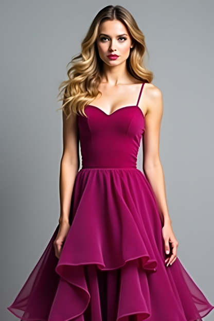 Dark Purple Spaghetti Straps A Line Ruffled Long Wedding Guest Dress