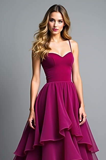 Dark Purple Spaghetti Straps A Line Ruffled Long Wedding Guest Dress