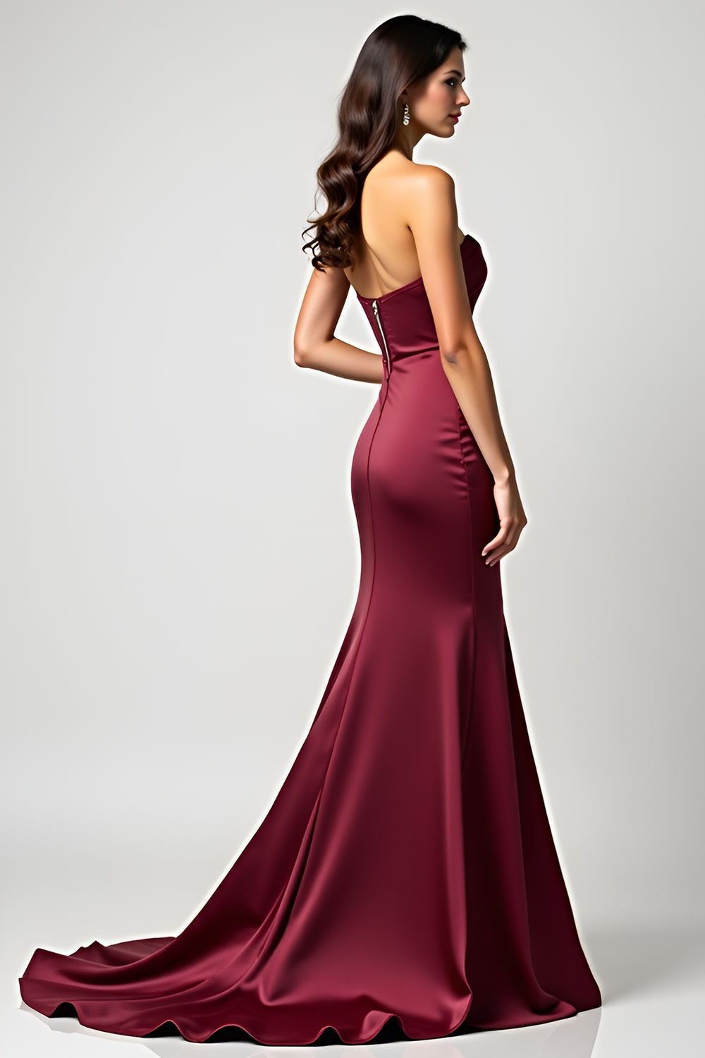 Burgundy Strapless Sweetheart Sheath Long Wedding Guest Dress