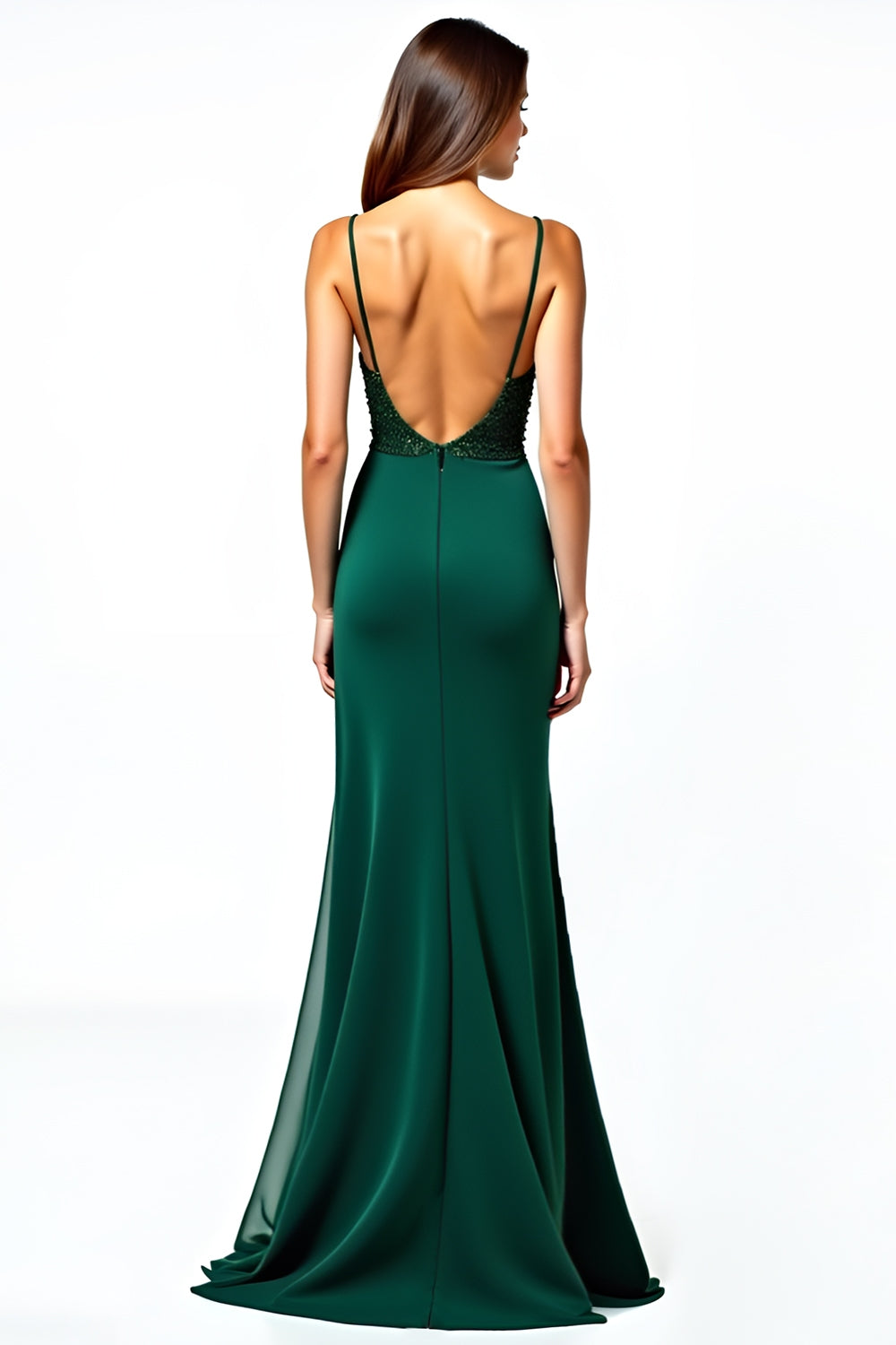 Dark Green V-Neck Spaghetti Straps A Line Ruffled Wedding Guest Dress