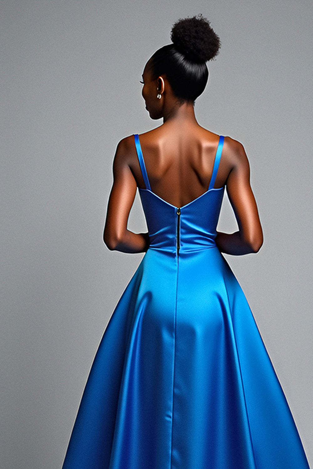 Royal Blue V-Neck Long Satin A Line Formal Dress with Slit