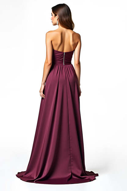 A Line Burgundy Strapless Sweetheart Floor Length Formal Dress