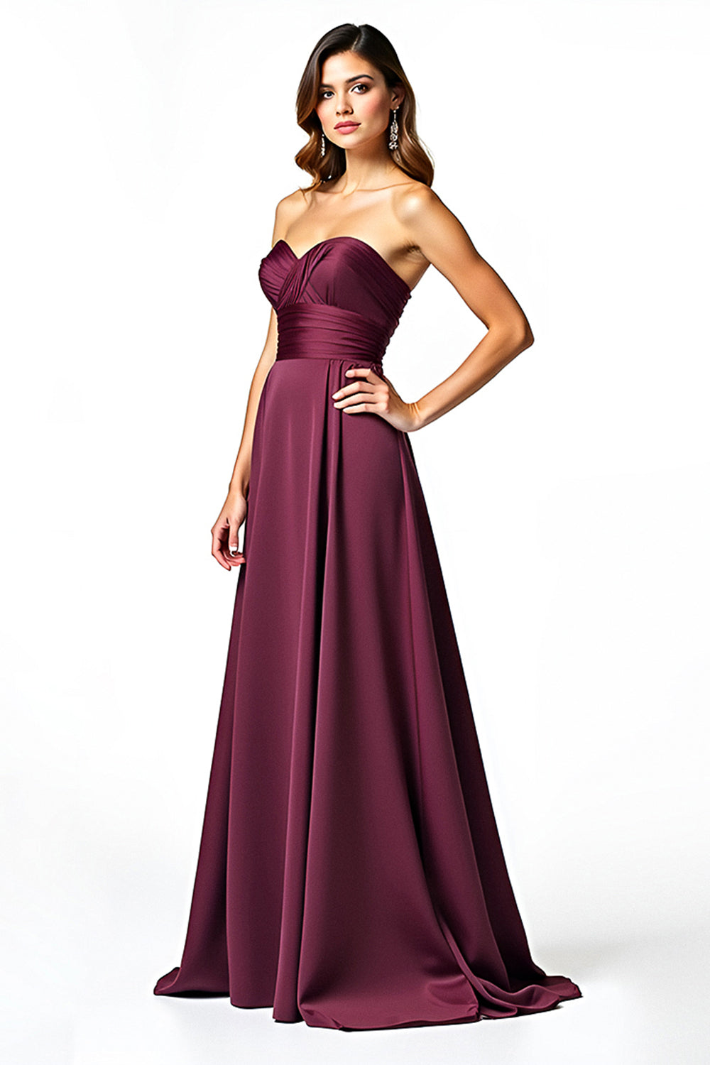 A Line Burgundy Strapless Sweetheart Floor Length Formal Dress