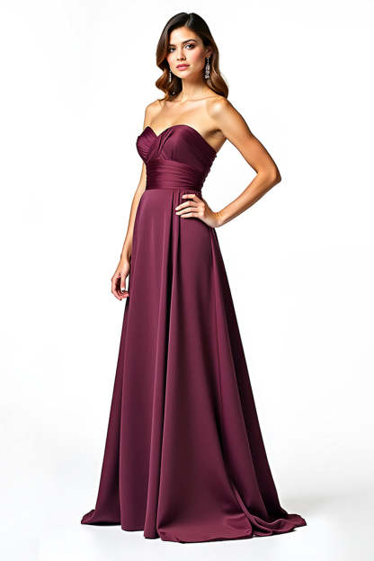 A Line Burgundy Strapless Sweetheart Floor Length Formal Dress