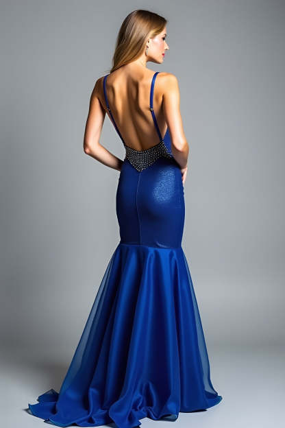 Glitter Mermaid Royal Blue Spaghetti Straps Long Wedding Guest Dress