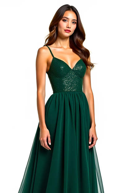 Dark Green Tulle Long Corset Beaded A Line Formal Dress with Slit