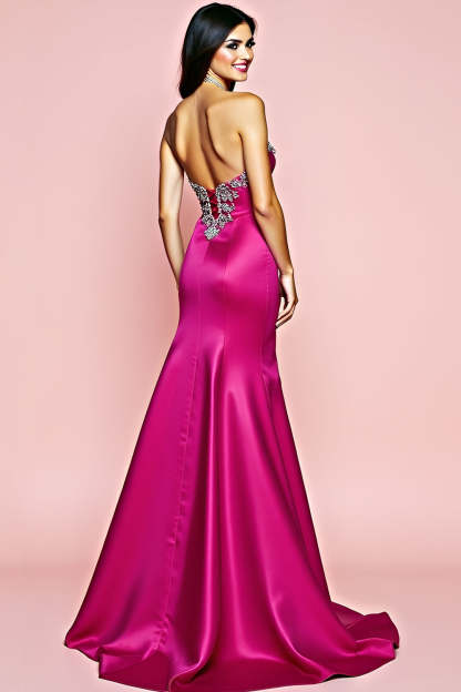 Fuchsia Strapless Mermaid Sweetheart Long Prom Dress with Beading