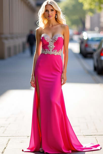 Sheath Fuchsia Sweetheart Floor Length Prom Dress with Slit