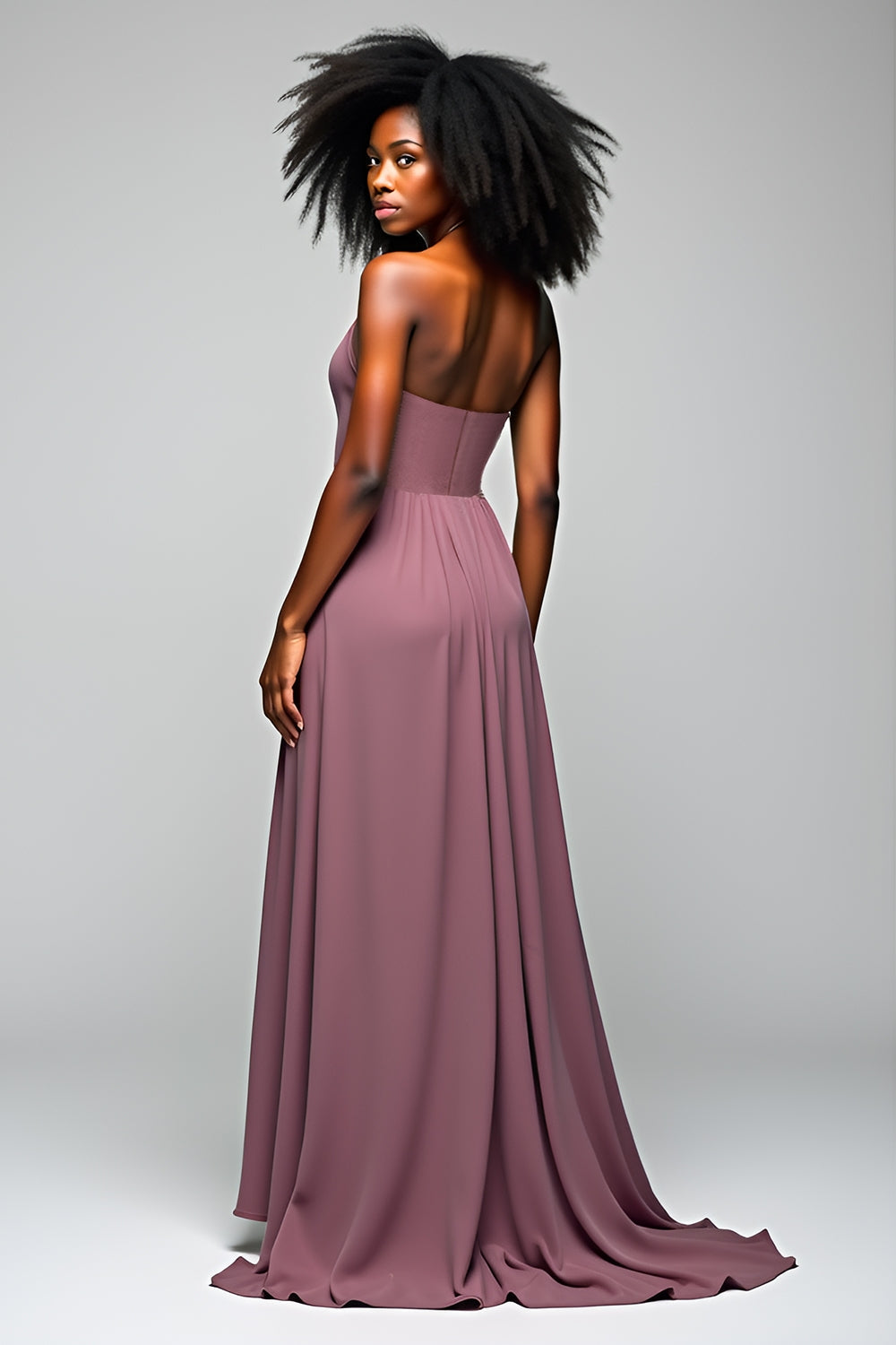 Grey Purple Halter Chiffon A Line Long Wedding Guest Dress with Slit
