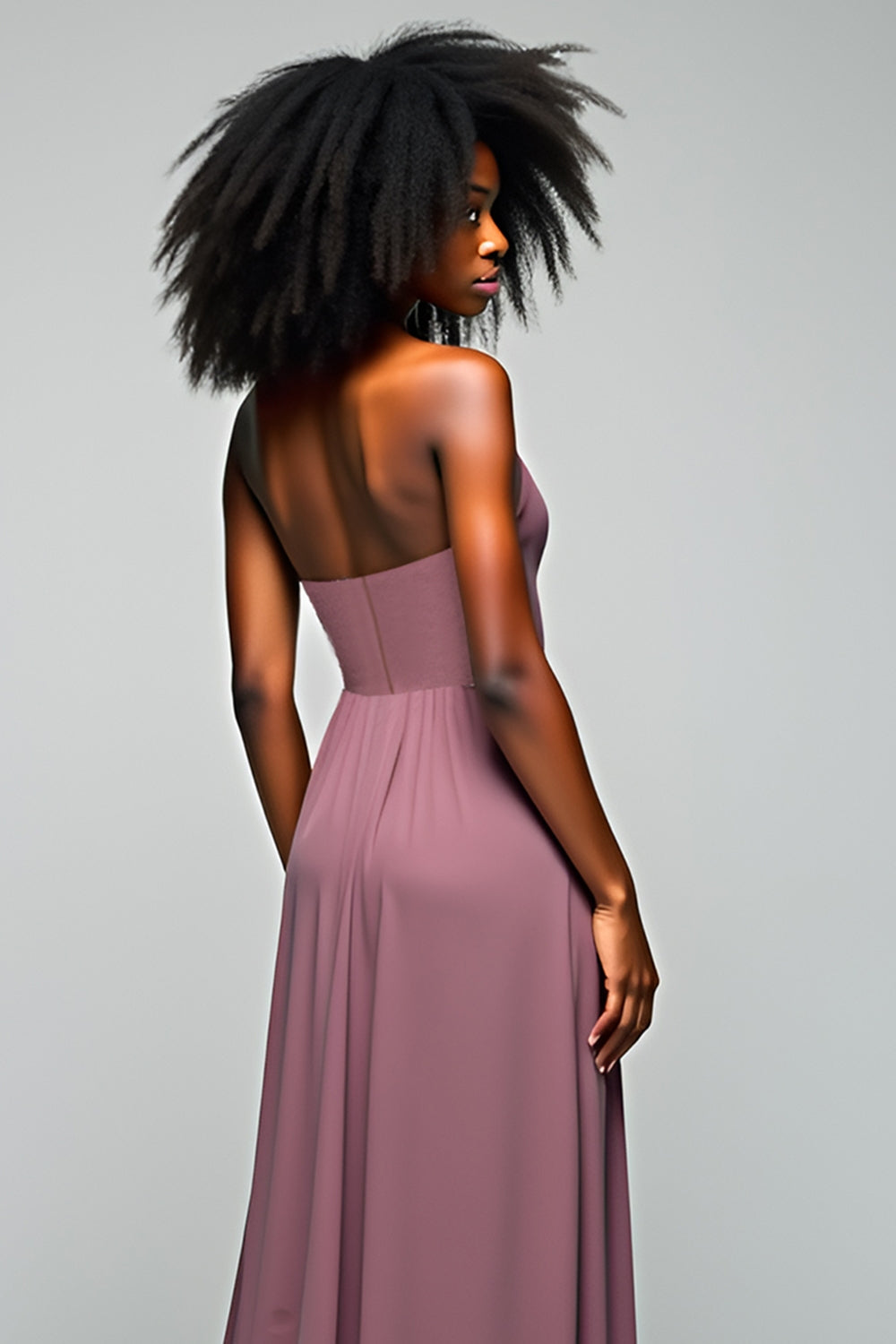 Grey Purple Halter Chiffon A Line Long Wedding Guest Dress with Slit