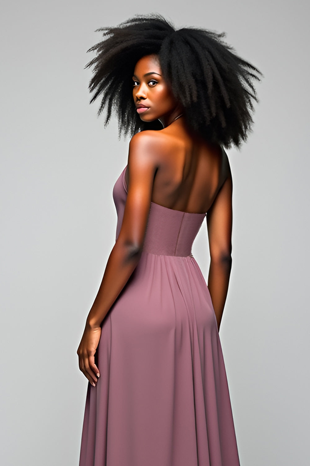 Grey Purple Halter Chiffon A Line Long Wedding Guest Dress with Slit