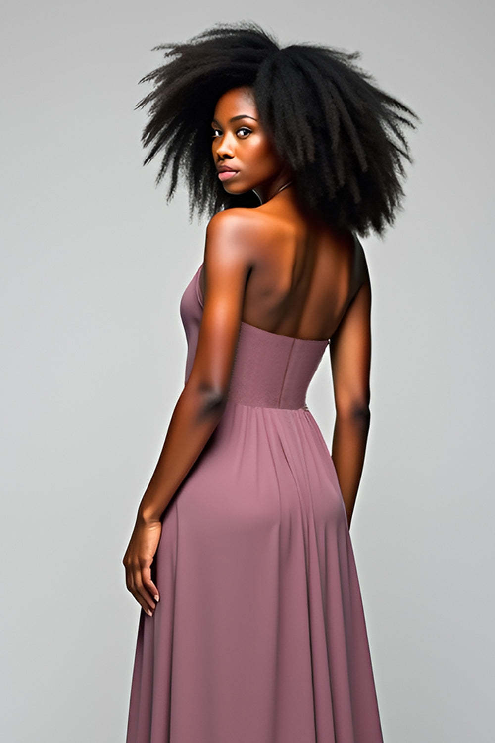 Grey Purple Halter Chiffon A Line Long Wedding Guest Dress with Slit