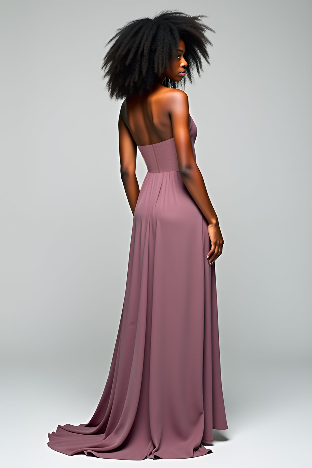 Grey Purple Halter Chiffon A Line Long Wedding Guest Dress with Slit