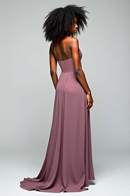 Grey Purple Halter Chiffon A Line Long Wedding Guest Dress with Slit
