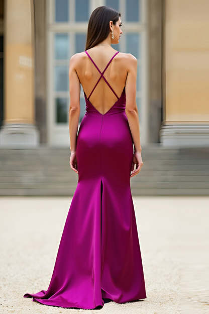 Dark Purple Spaghetti Straps V Neck Mermaid Long Prom Dress