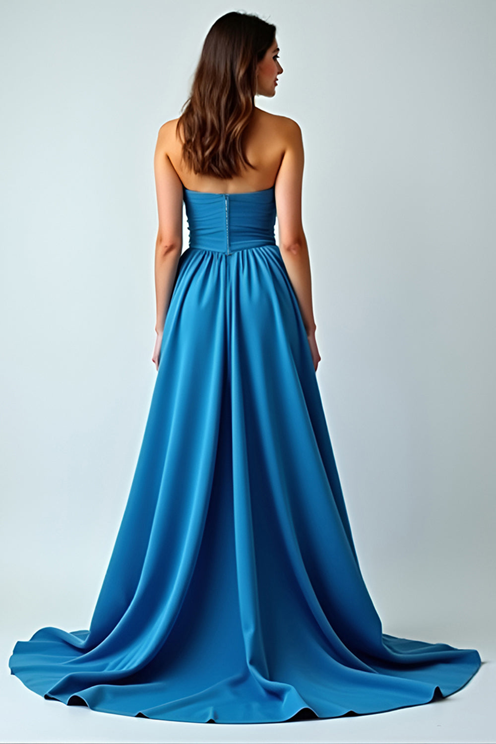 Blue Sweetheart A Line Long Wedding Guest Dress with Slit