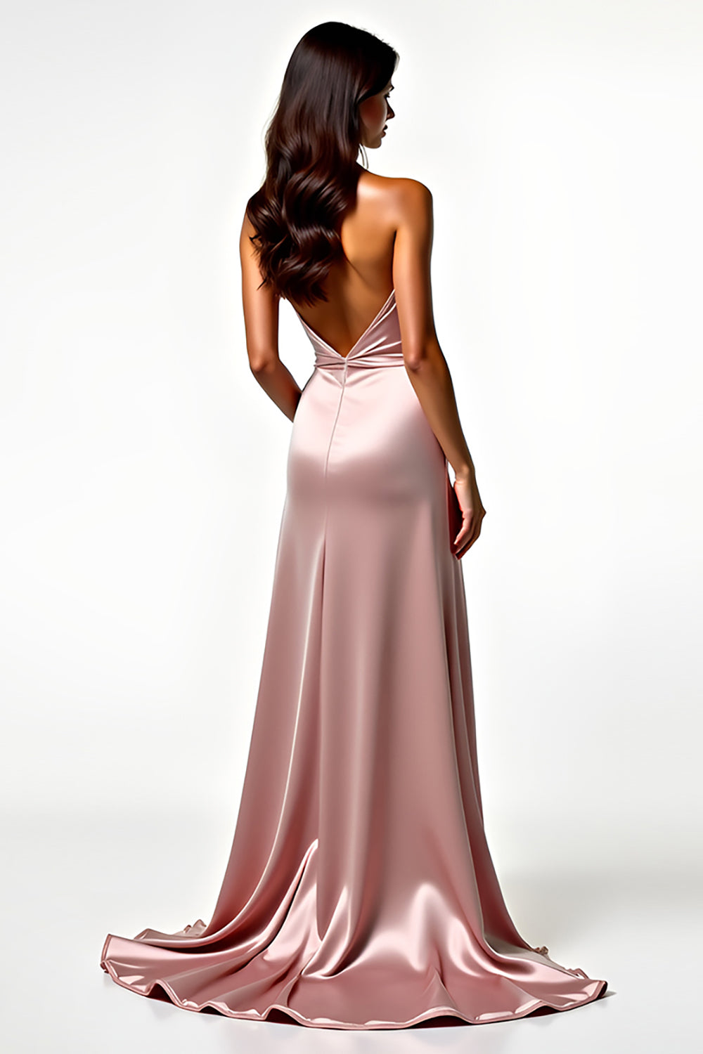 Blush Halter Keyhole Sheath Backless Long Prom Dress with Slit