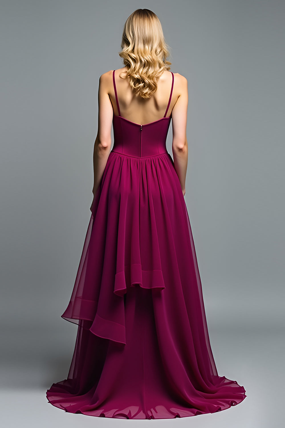 Dark Purple Spaghetti Straps A Line Ruffled Long Wedding Guest Dress