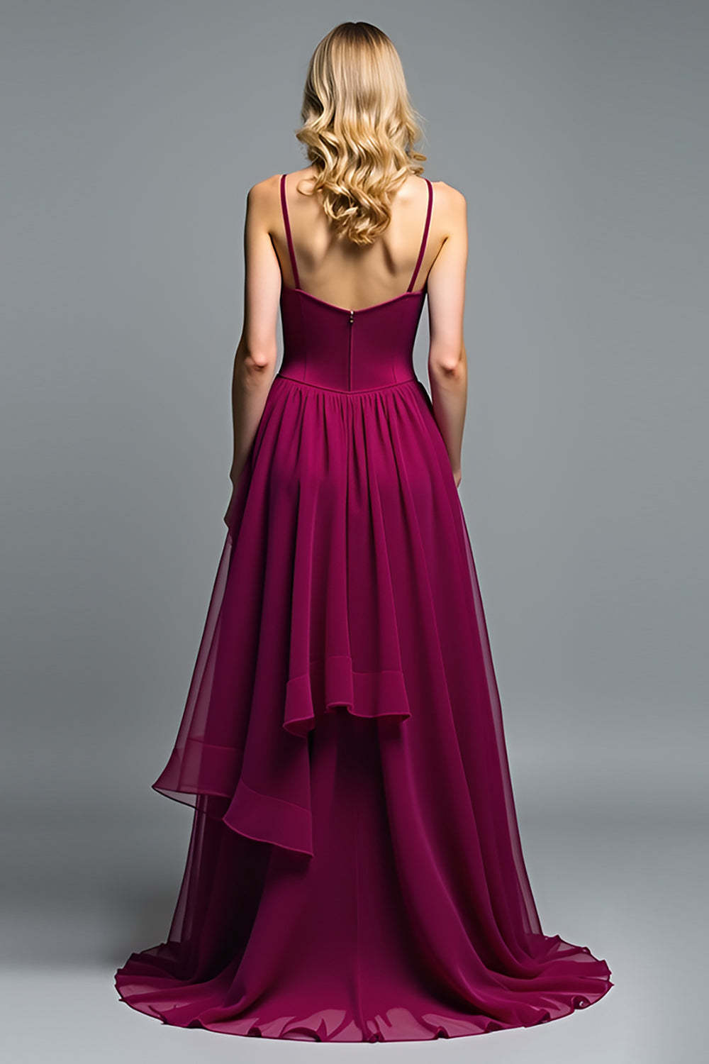 Dark Purple Spaghetti Straps A Line Ruffled Long Wedding Guest Dress