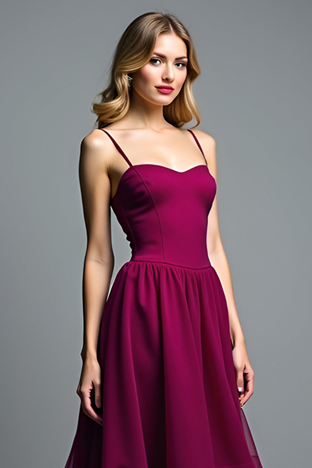 Dark Purple Spaghetti Straps A Line Ruffled Long Wedding Guest Dress