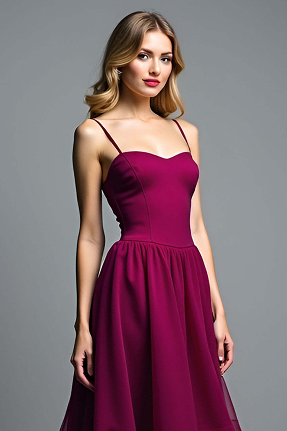 Dark Purple Spaghetti Straps A Line Ruffled Long Wedding Guest Dress