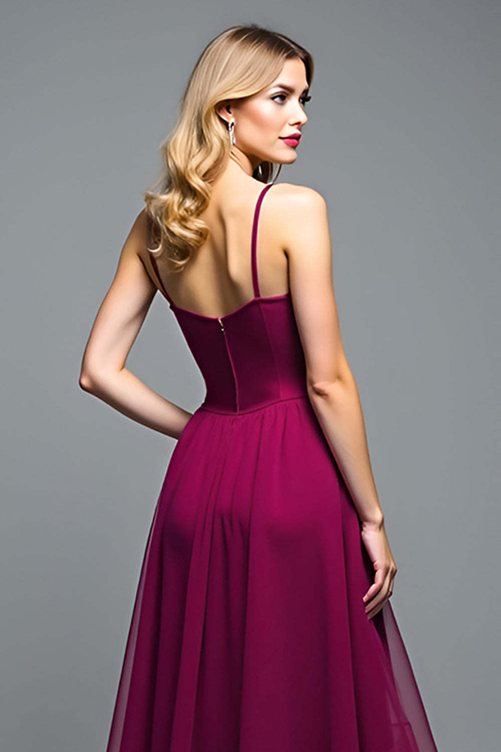 Dark Purple Spaghetti Straps A Line Ruffled Long Wedding Guest Dress