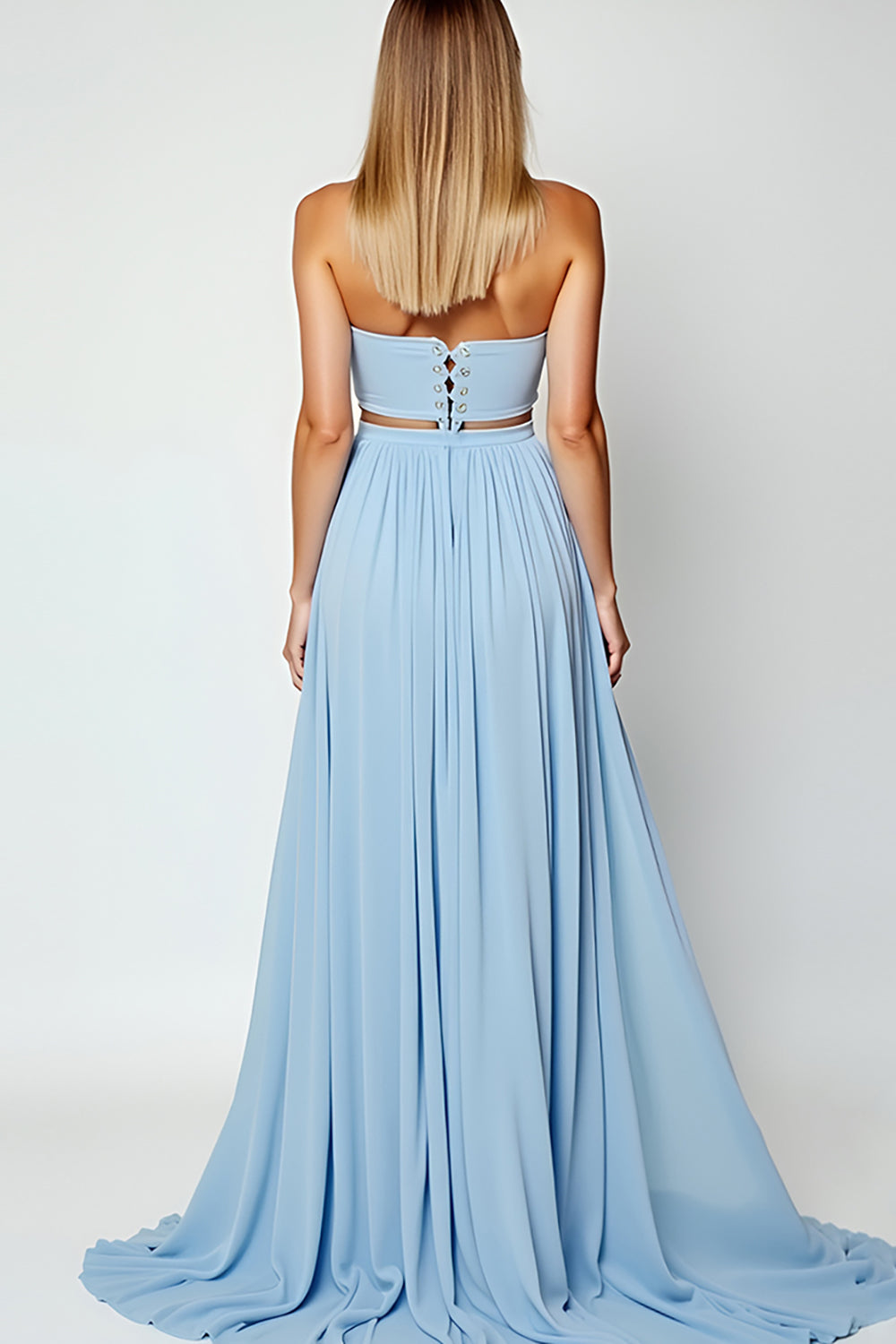 Blue Sweetheart A Line Long Wedding Guest Dress with Slit