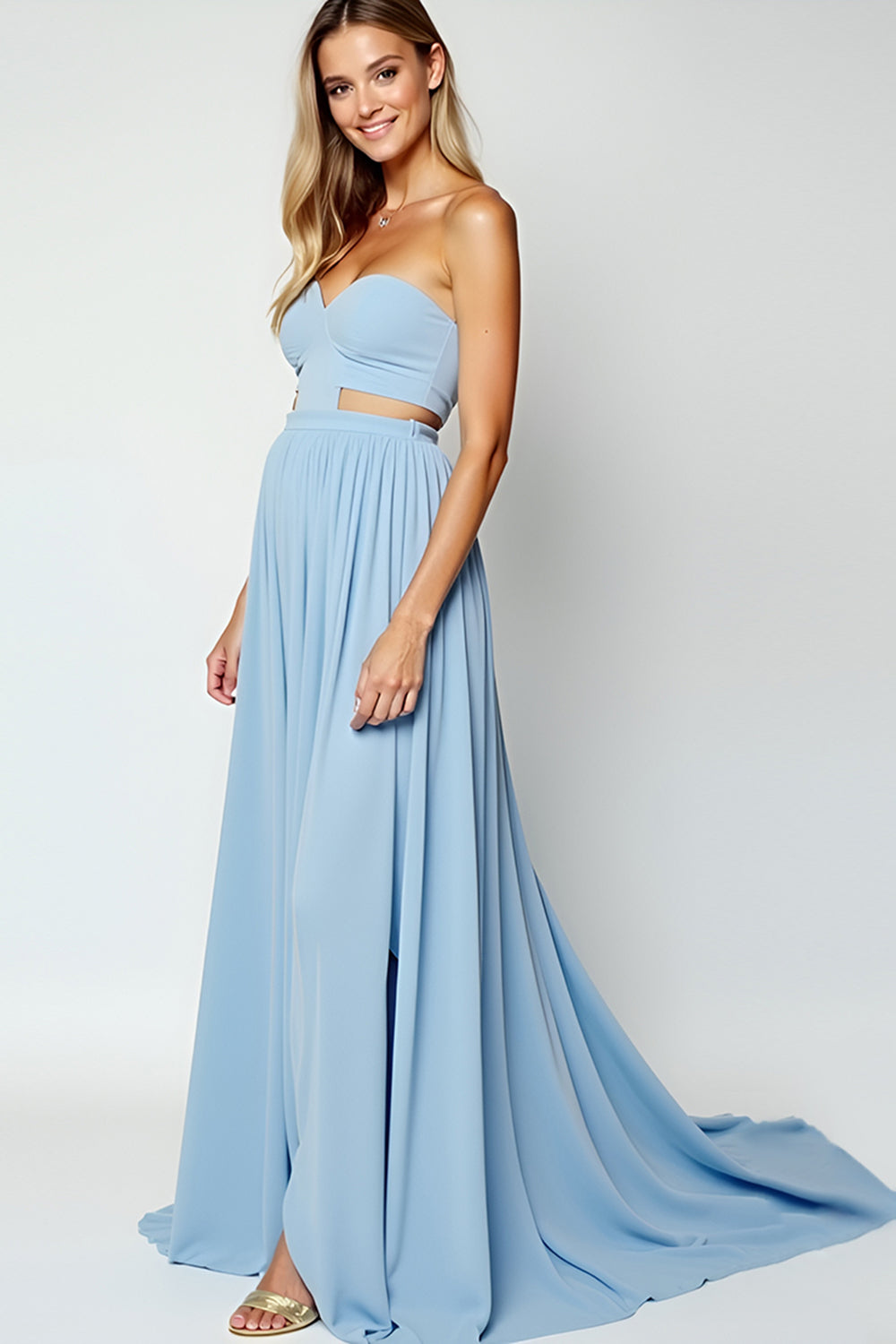 Blue Sweetheart A Line Long Wedding Guest Dress with Slit
