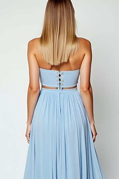 Blue Sweetheart A Line Long Wedding Guest Dress with Slit