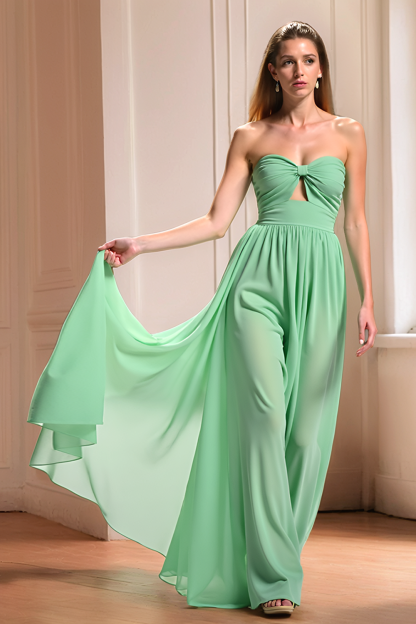 Leely Women Mint Strapless Bridesmaid Dress with Cape Sweetheart Keyhole Maxi Wedding Guest Dress