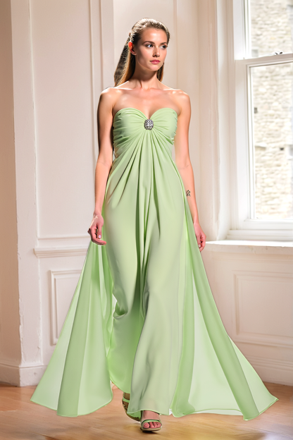 Leely Women Dusty Sage Sweetheart A Line Chiffon Bridesmaid Dress Strapless Maxi Wedding Guest Dress