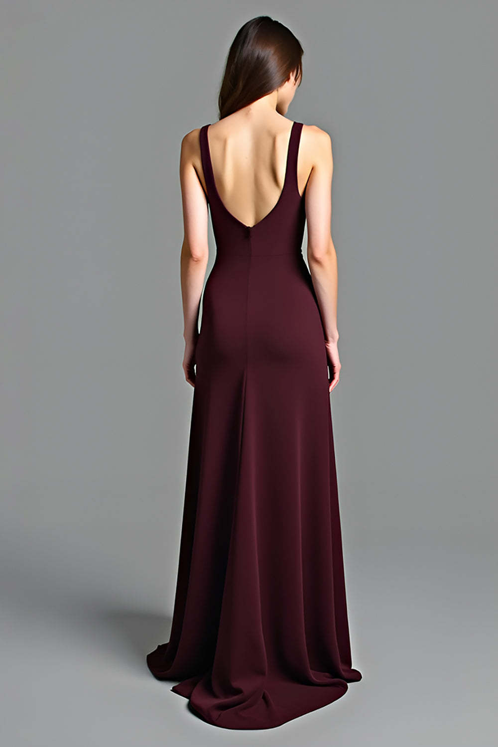 Cabernet V-Neck A Line Backless Long Formal Dress