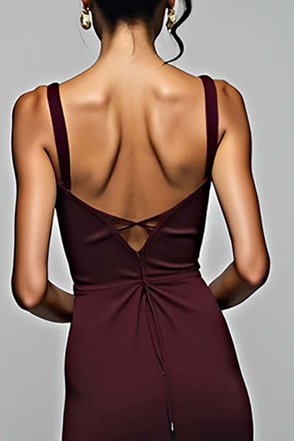 Cabernet V Neck Sheath Floor Length Formal Dress with Slit