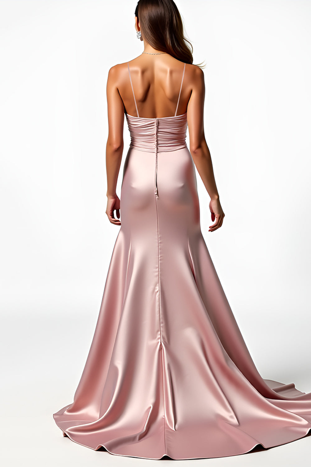 Dusty Rose Mermaid Spaghetti Straps Long Prom Dress with Slit