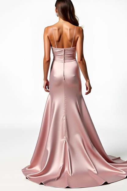 Dusty Rose Mermaid Spaghetti Straps Long Prom Dress with Slit
